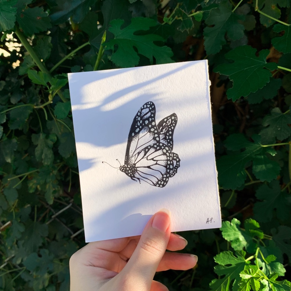 Mini side butterfly cottage core art drawing